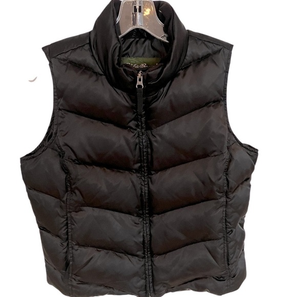 Eddie‎ Bauer Goose Down Fill Puffer Vest Black Zip Front Pockets Petite Medium - Picture 1 of 10